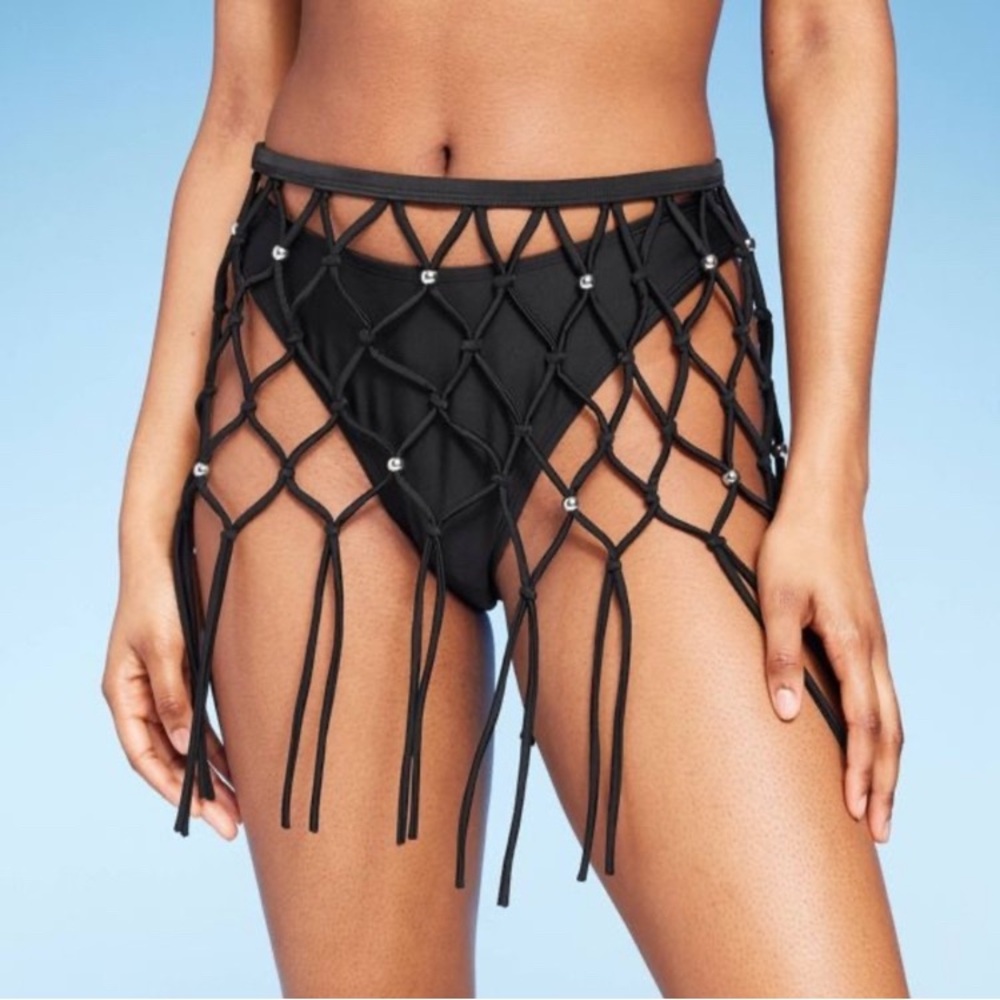 Wild Fable Black Crochet Macrame Cover Up Skirt Festival Coachella Beach Sexy XL